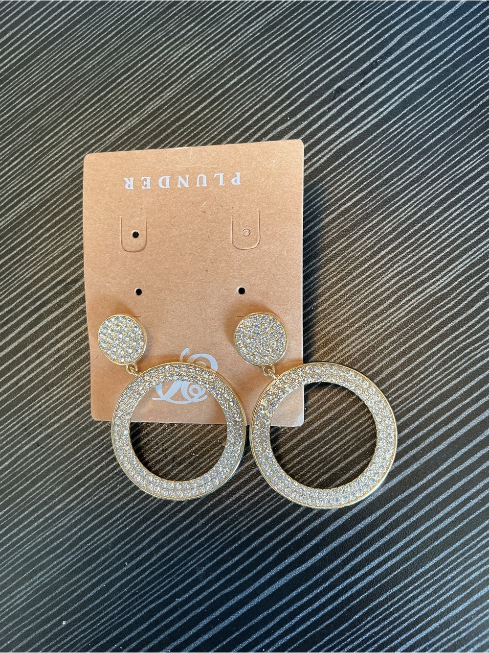★ Gold Rhinestone Circle Drop Earrings Glam Sparkle Statement Jewelry - Picture 3 of 3